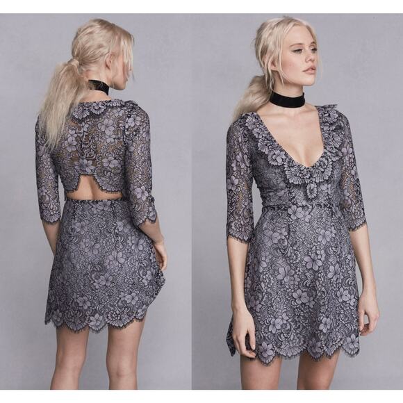For Love and Lemons Theodora Black Lace‎ Mini Dress Sz Large Floral Ruffle Party - Picture 1 of 16